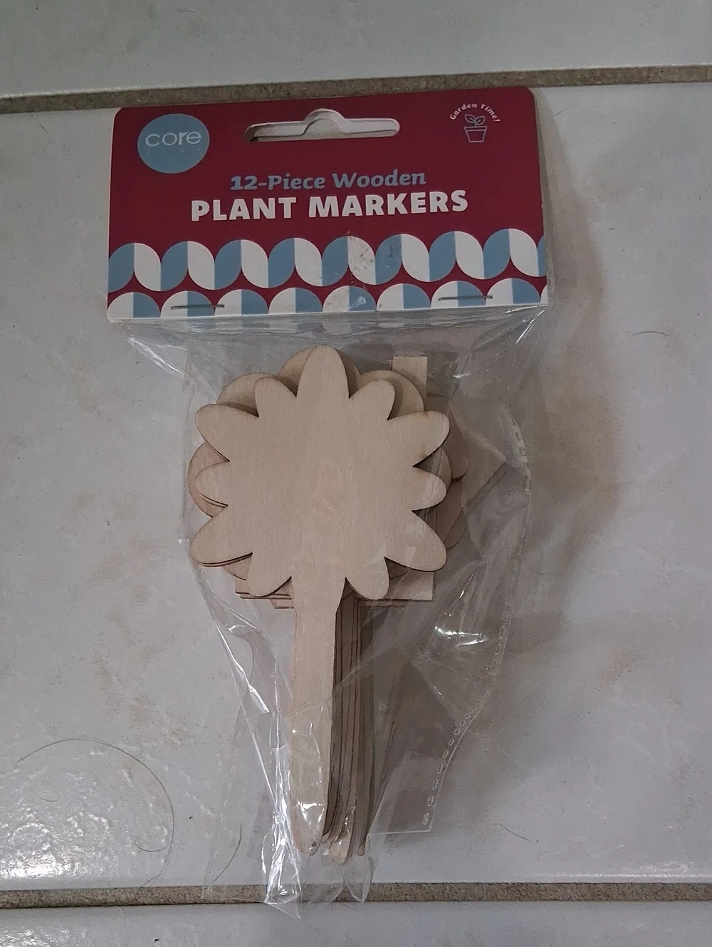 Natural Wood Flower Plant Markers - Pack of 12